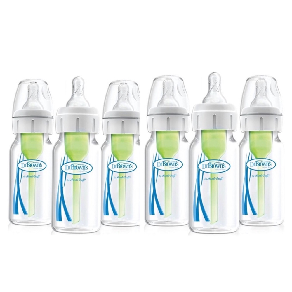 (DR Brown) 6 -4oz Anti-Colic Options+ Narrow Baby Bottles W/Level 1 & NB Nipples